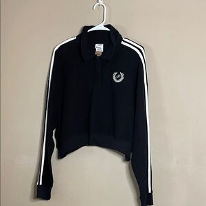 PINK Victoria's Secret Black Sweatshirt with White Stripes SZ XL